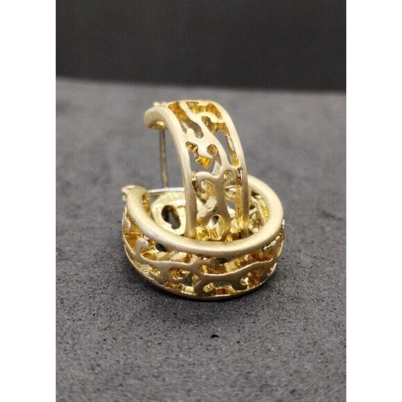 Gold Tone Hinged Hoop Earrings - Pierced - Picture 2 of 6